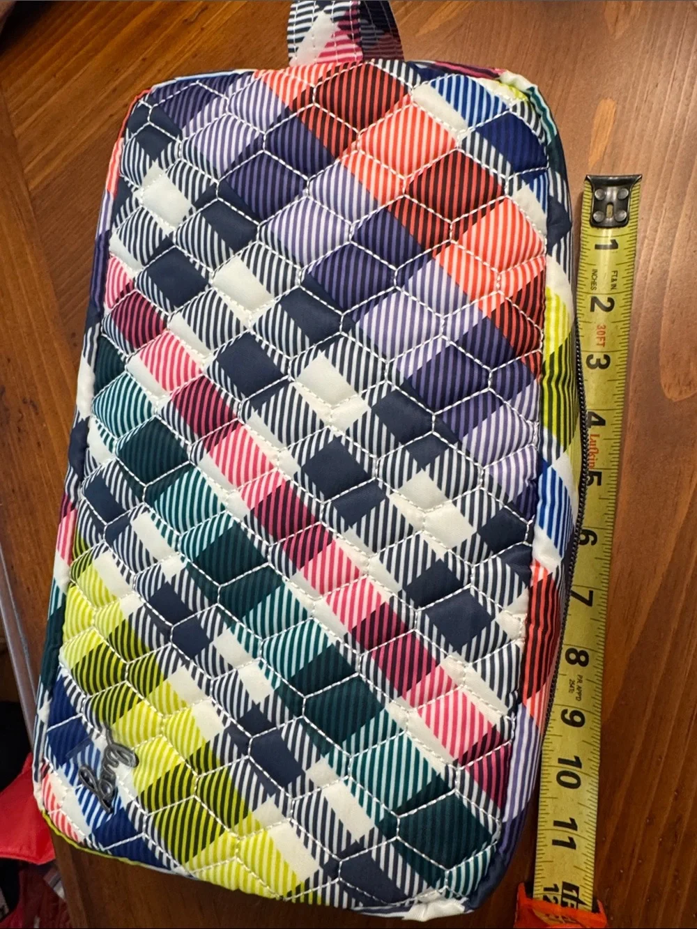 LUG playful plaid Bumper Quilted  Cosmetic Pouch with side carry handle